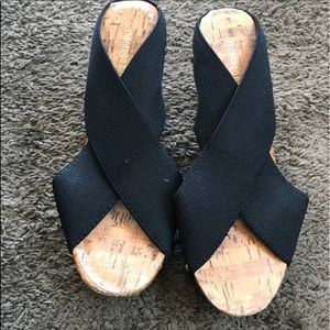 Montego Bay Black Elastic and Cork Wedge Sandal